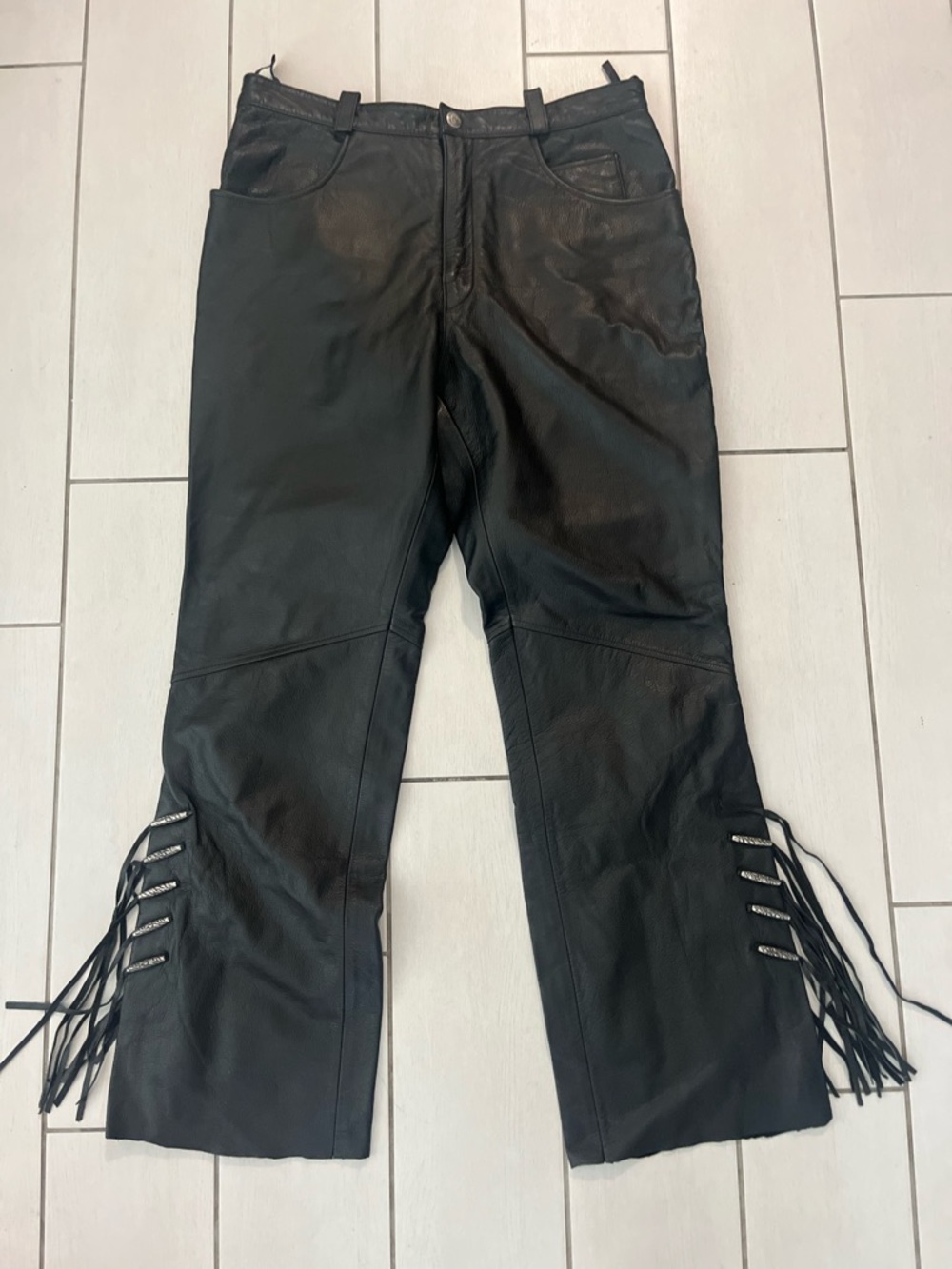 Harley-Davidson Black Leather Pants 14 With Fringe
